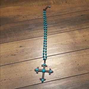 Pink Panche turquoise cross necklace
